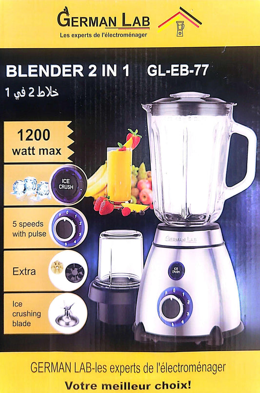 Mixeur 1200 W blender 5 vitesses 1,5 litres + moulin à épice en verre